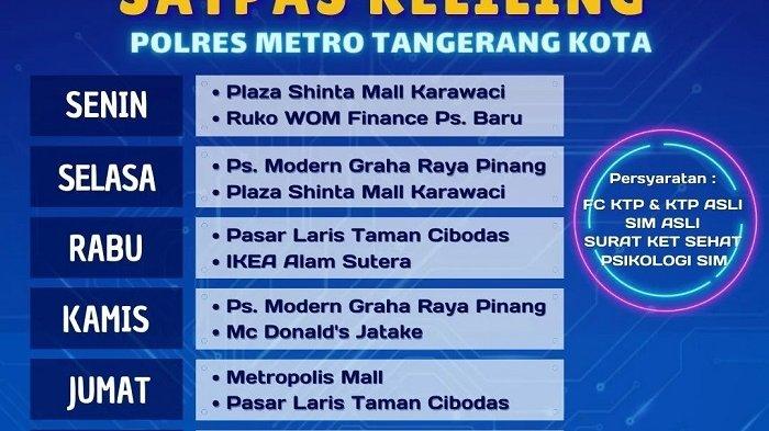 Jadwal SIM Keliling Tangerang, 2 Lokasi di Gelar Kamis 9 Oktober 2025
